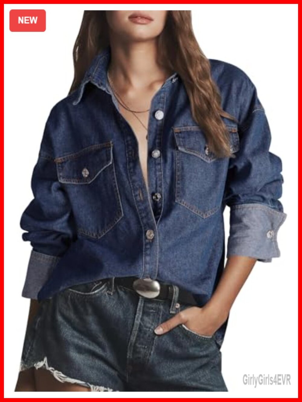 Denim Button Down Shirt Oversized Long Sleeve Jean Shacket